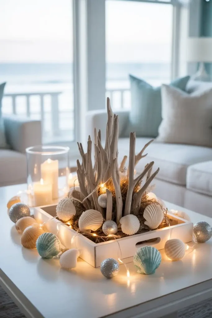 Coastal Christmas Coffee Table Decor