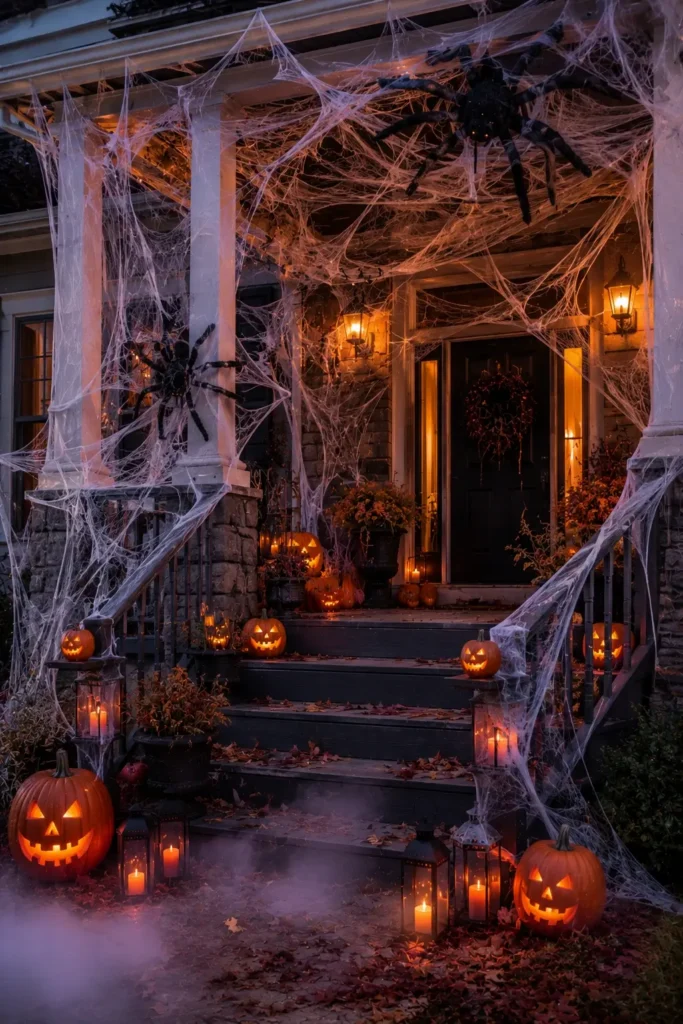 Hang Oversized Spider Webs Across the Porch
